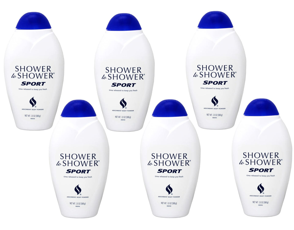 Shower To Shower Powder 13 Ounce Sport - 6 Pack, Talc-Free Body Powder For Freshness