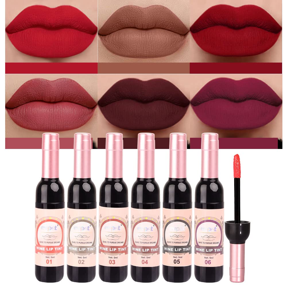 Bingbrush 6 Colors Matte Red Wine Lipstick Set - Long Lasting, Waterproof, Velvet Lip Tint