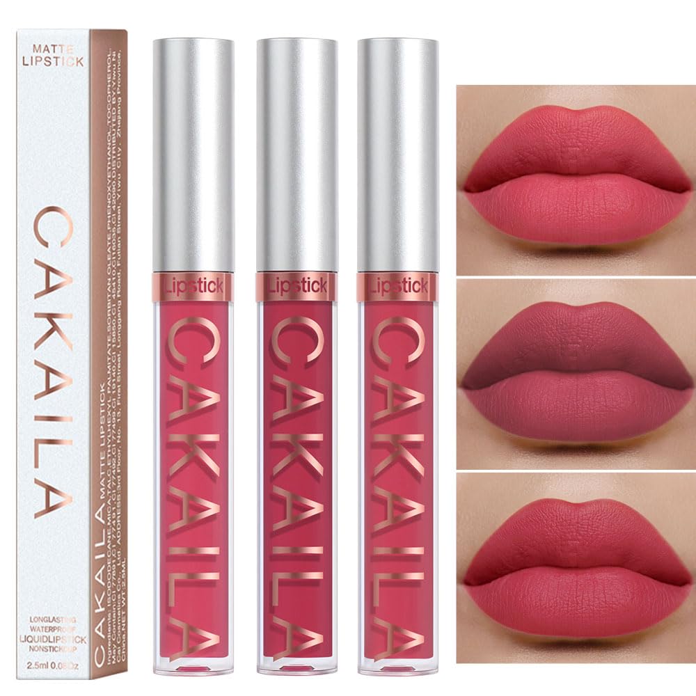 Cakaila 3Pcs Nude Matte Liquid Lipsticks Set - Long-Lasting, Waterproof, Non-Drying 24H