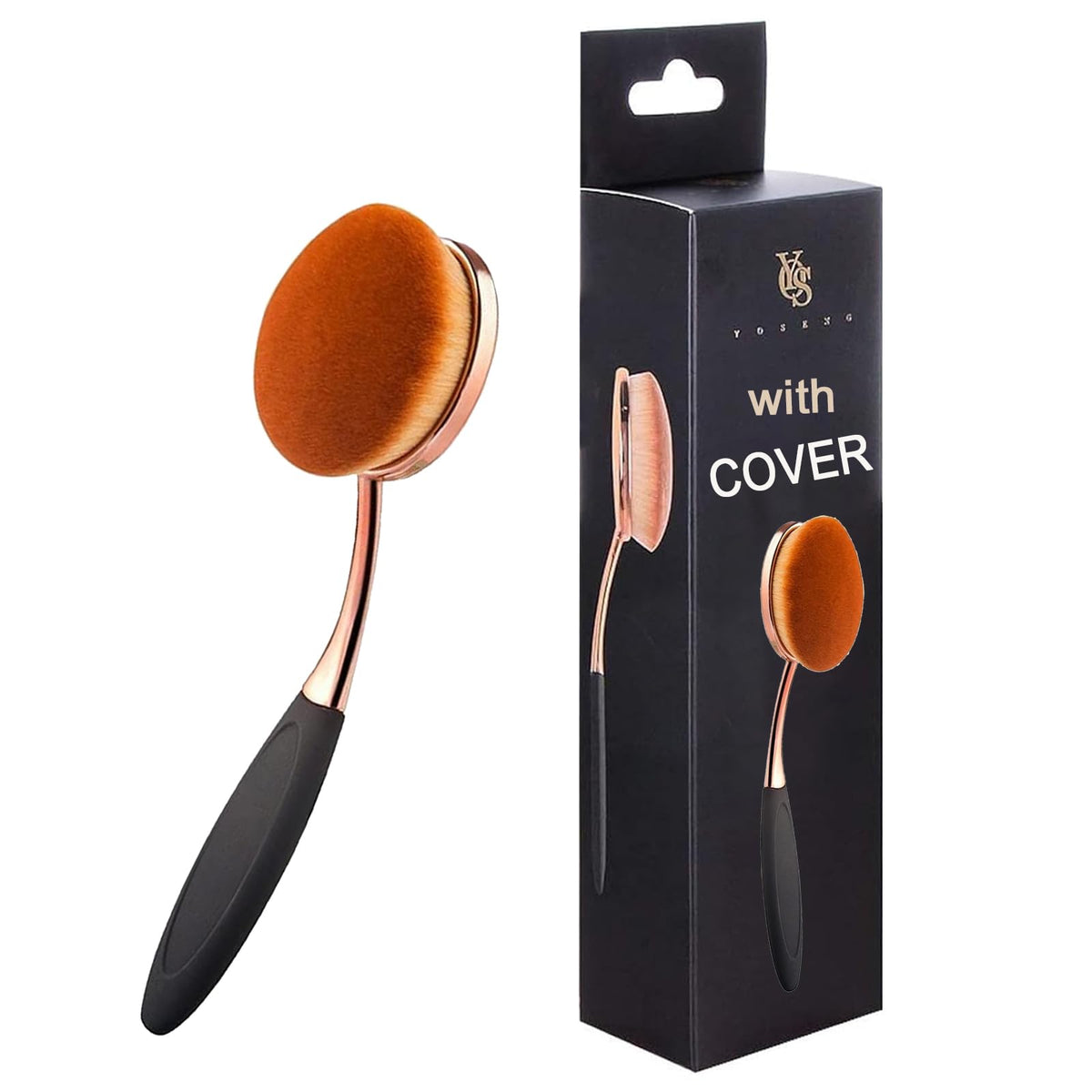 Yoseng Sunscreen Brush For Face - Kabuki Applicator For Kids, Liquid Foundation & Powder, Rose Gold Black