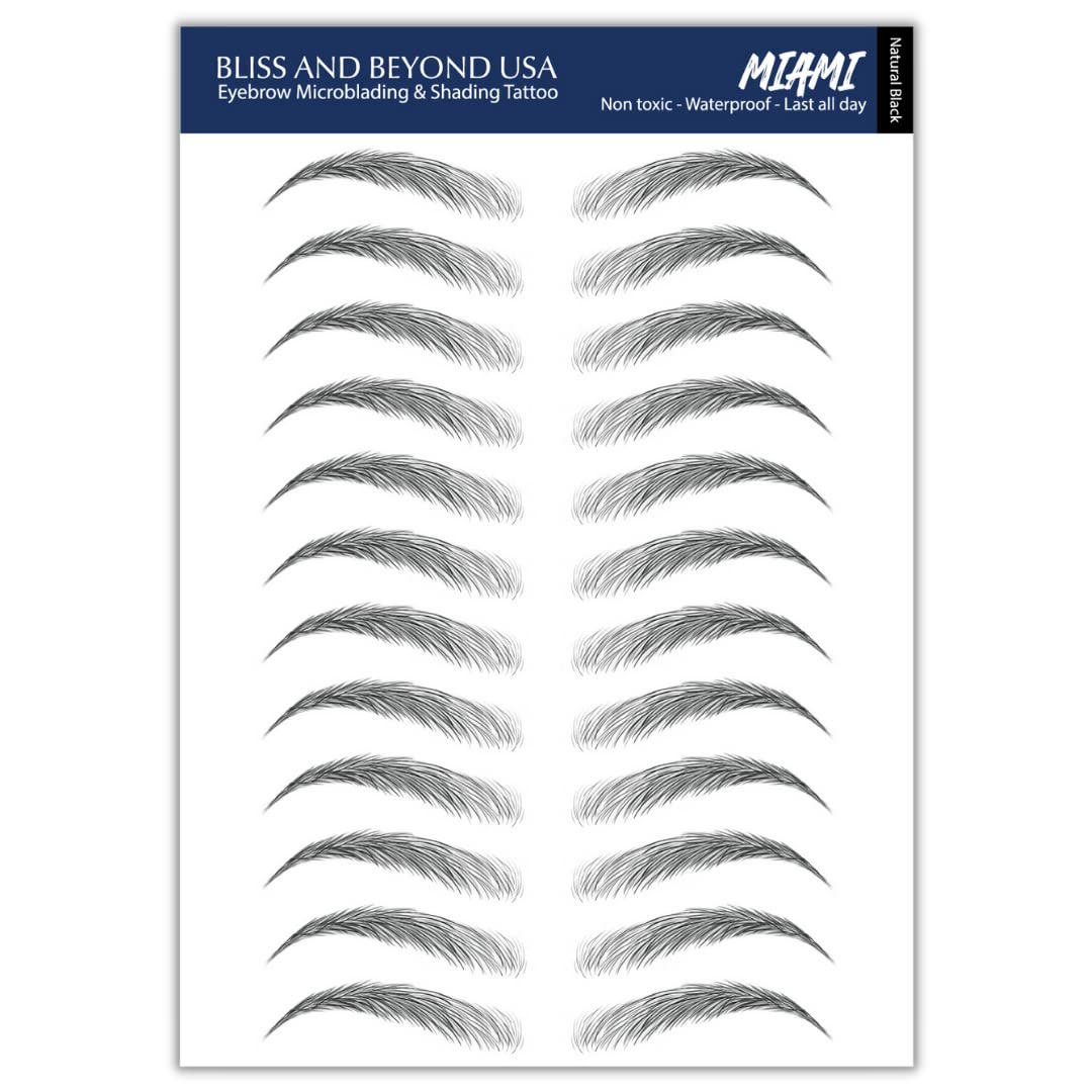 Bliss And Beyond Usa Waterproof Eyebrow Tattoo Stickers - Natural Black, 12 Pairs, Real Hair Stroke Look