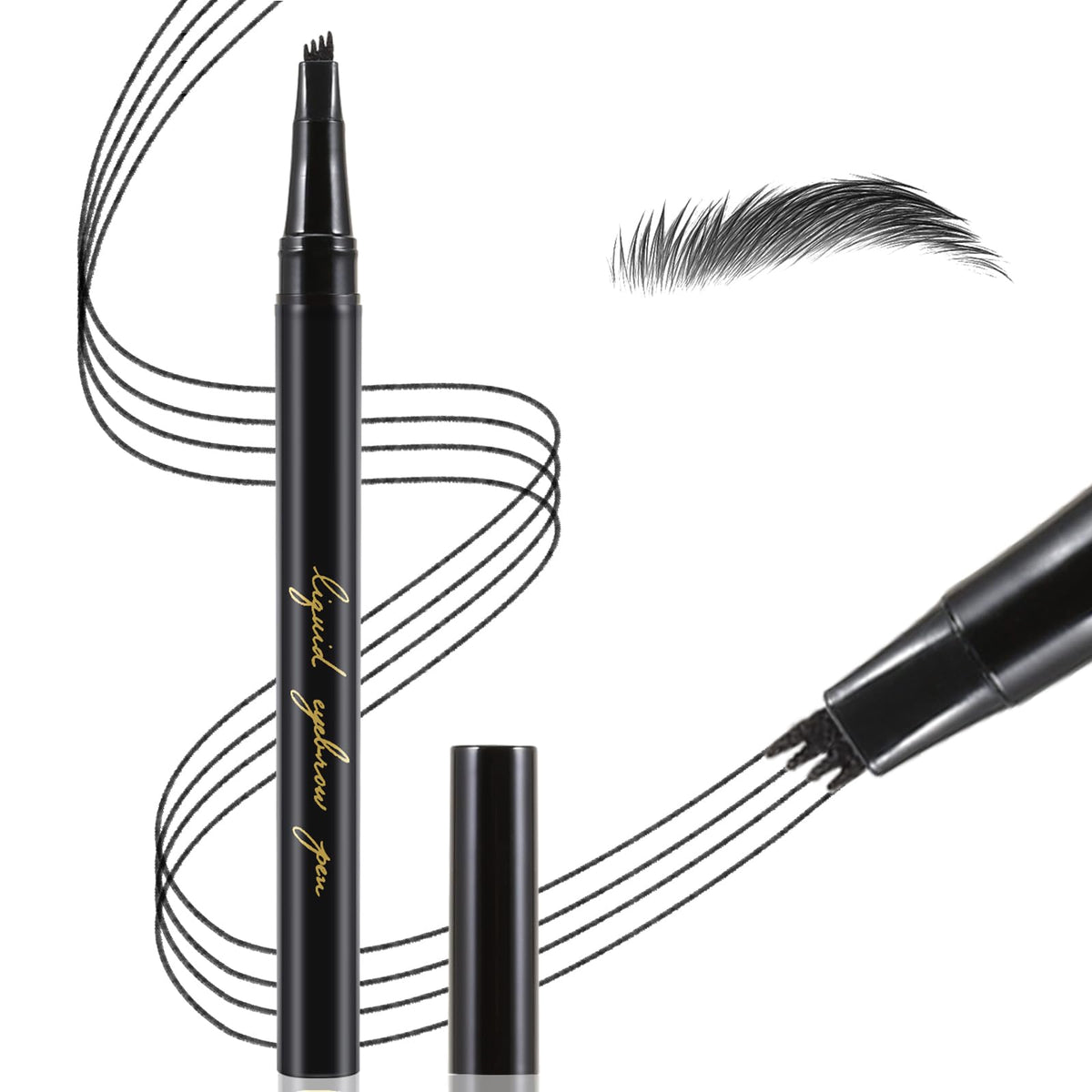 Apooliy Waterproof Liquid Eyebrow Pen - Microblading Pencil, Long-Lasting Dark Gray Brows