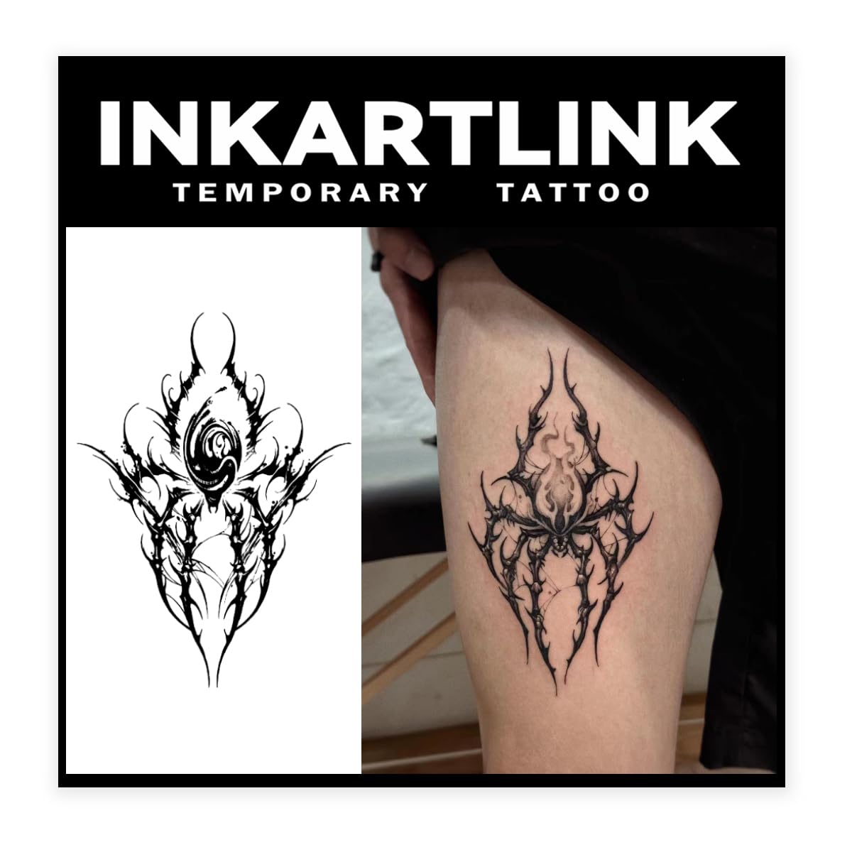 Inkartlink Large Semi Permanent Tattoo Sheets - Thorns Design, Waterproof, Realistic Look, Lasts 1-2 Weeks