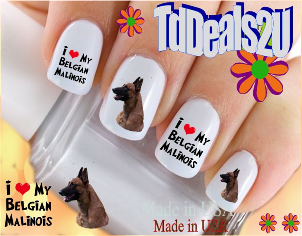 Hipzysticky Nail Art Decals - Belgian Malinois Waterslide Stickers, Red Diy Nail Accessories