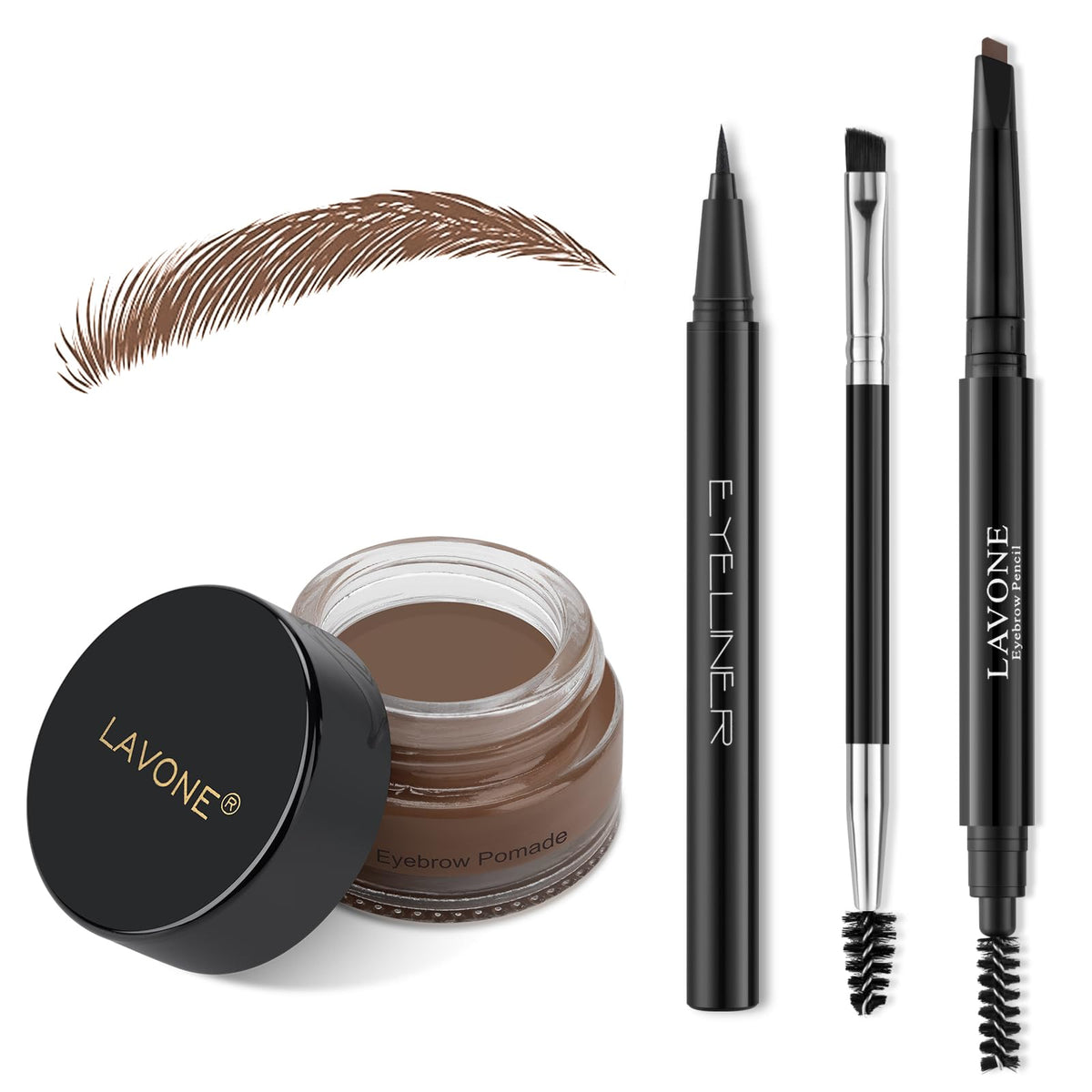 LAVONE Eyebrow Stamp Pencil Kit - Waterproof Brow Trio with Brush, Brunette