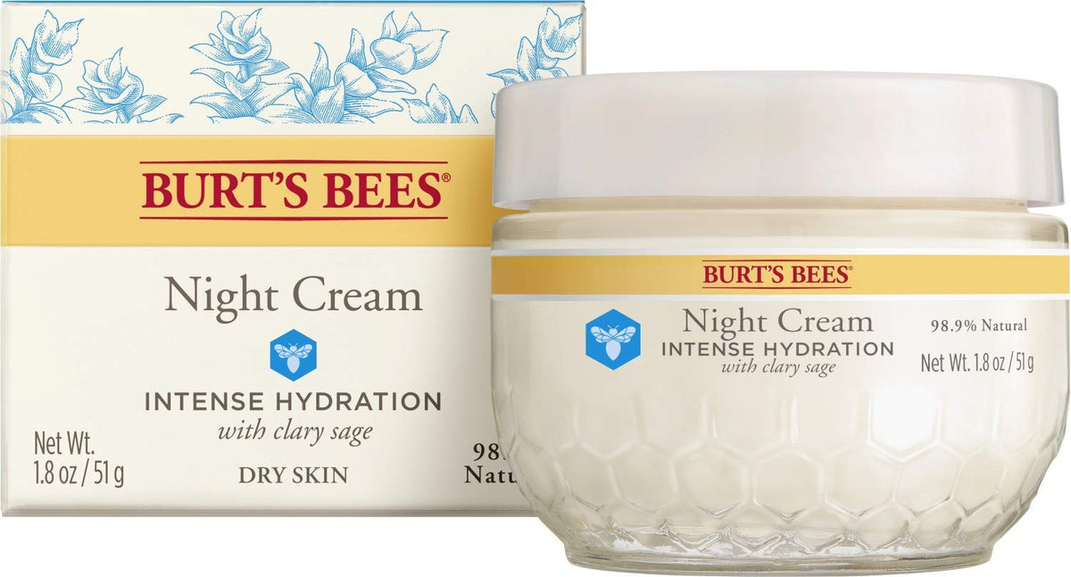 Burt'S Bees Intense Hydration Night Cream, 1.8 Oz Moisturizing Lotion For Dry Skin