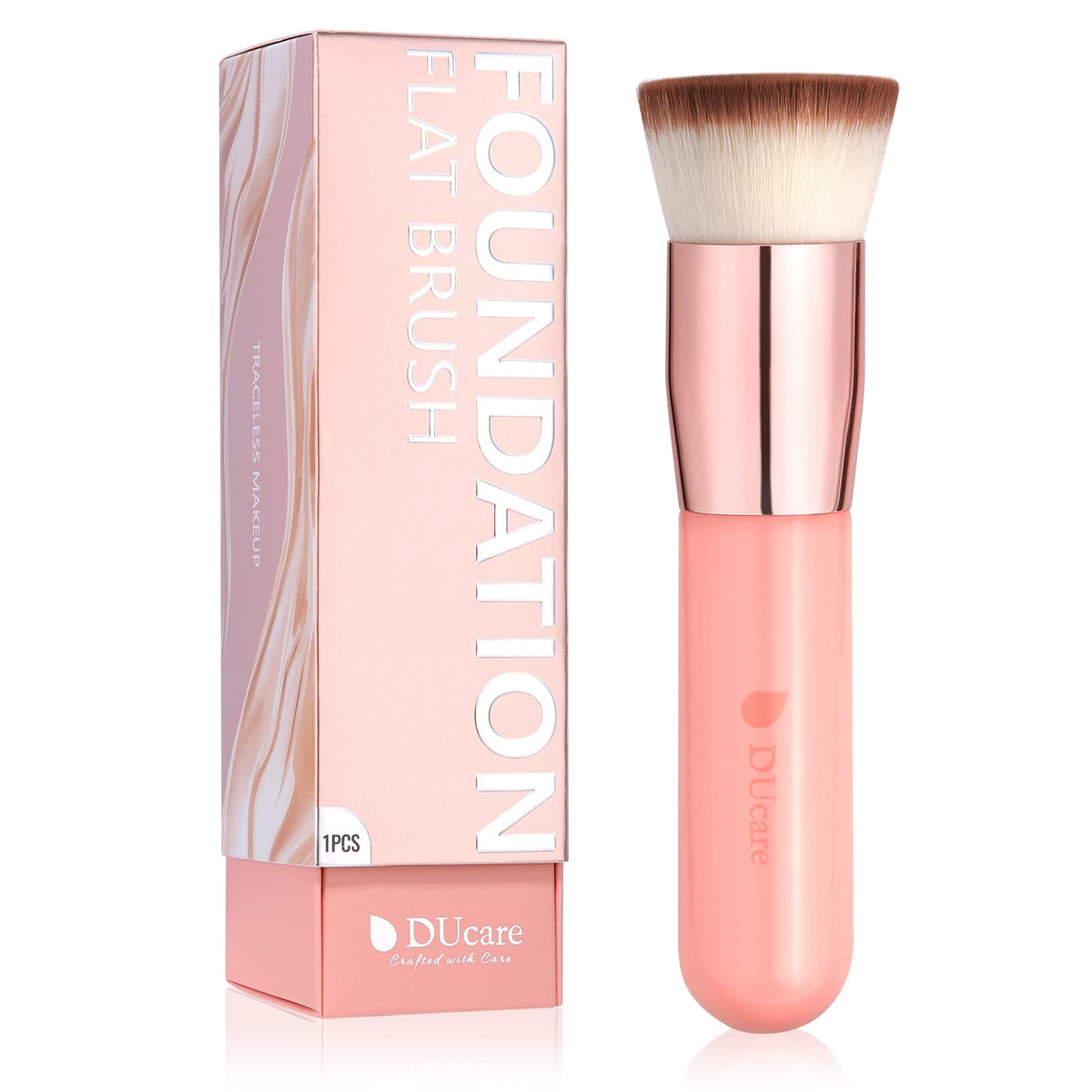 DUcare Pink Foundation Brush - Flat Top Kabuki Synthetic Makeup Tool for Liquid & Mineral Powder