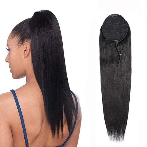 Annora 20&quot; Ponytail Extension Human Hair - Straight Drawstring, Natural Black 1B, 125g