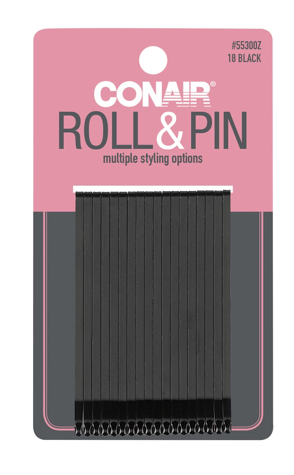 Conair Black Roller Pins, 18 Count - Durable Plastic Hair Accessories For Styling And Updos