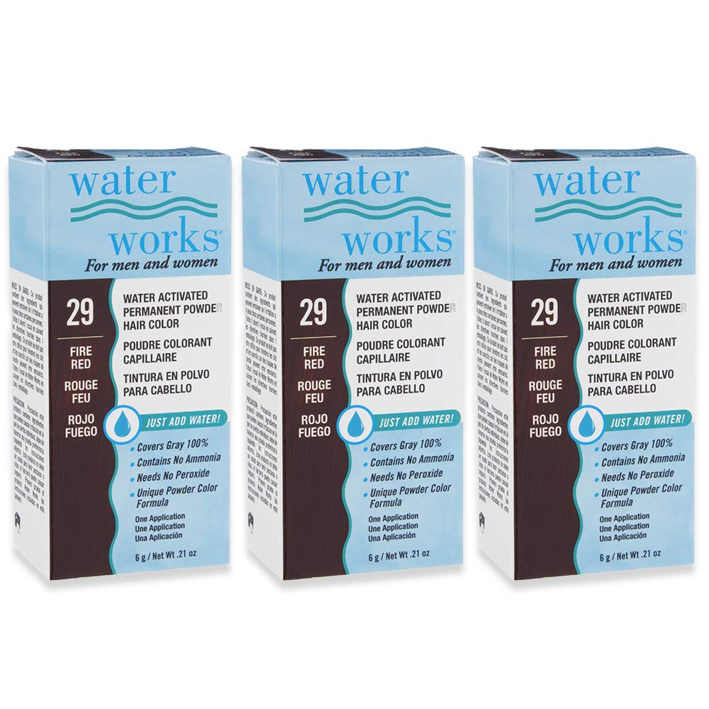 Water Works Permanent Powder Hair Color, 3 Packs, Fire Red, 0.21 Ounce Each