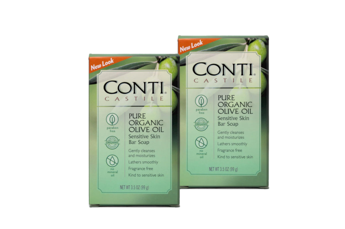 Conti Castile Pure Organic Olive Oil Sensitive Skin Bar Soap 3.7 Ounce (Value Pack of 2)