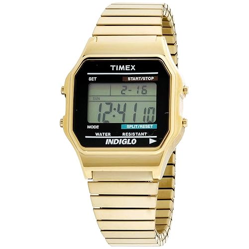 Timex Men'S Gold-Tone Classic Digital Watch With Stainless Steel Expansion Band, 5Mm