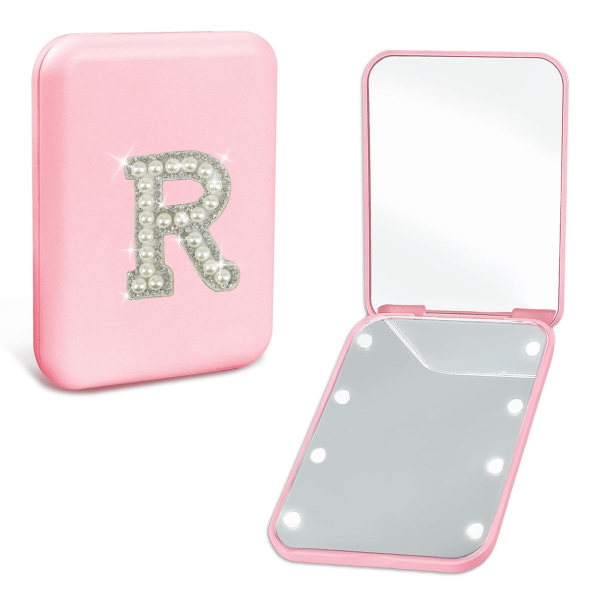 Aganmi Pink Led Mini Travel Makeup Mirror 1X/2X Compact For Purses - Teacher Appreciation Gift