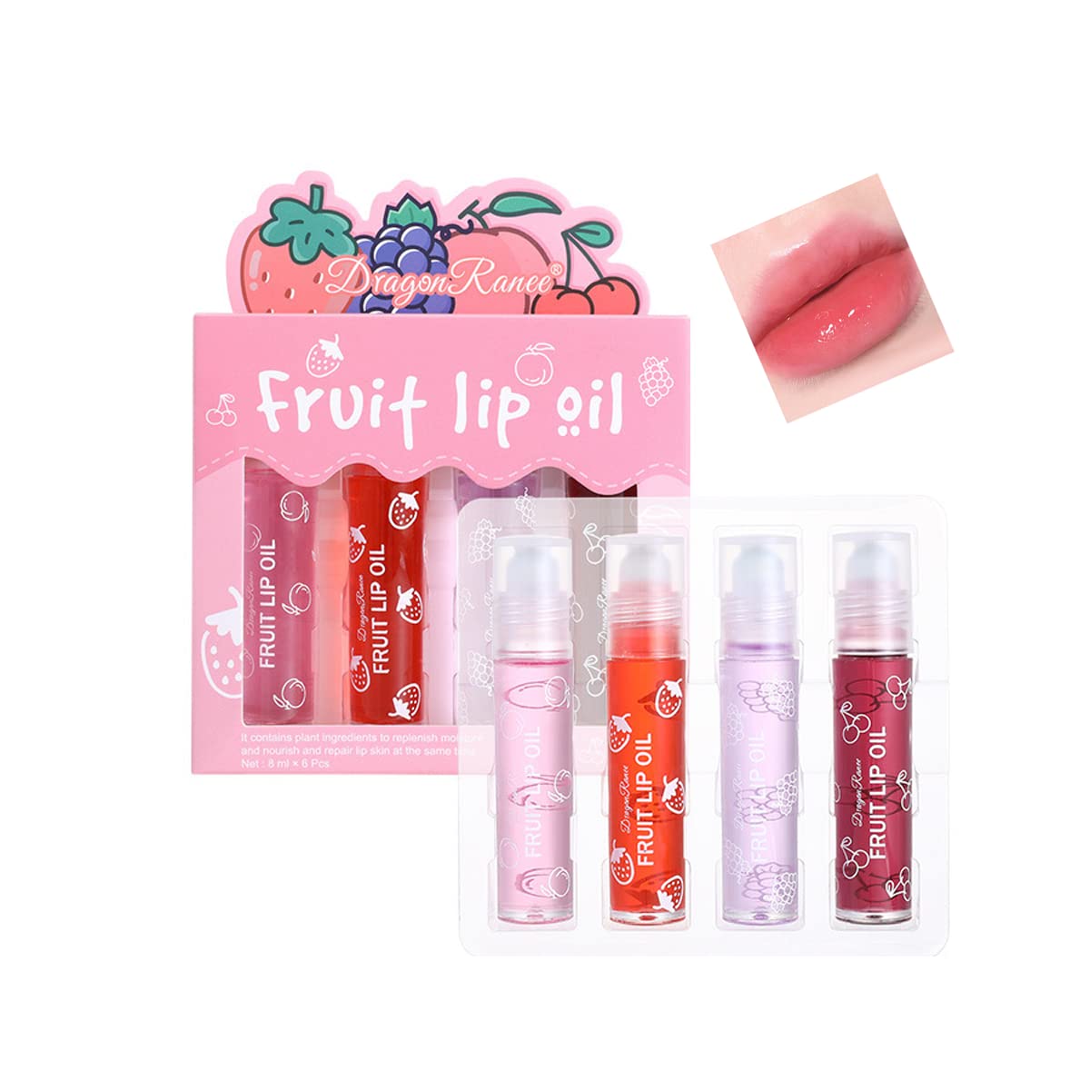 Pakivs 4 Pcs Fruit-Flavored Lip Gloss Set - Moisturizing Colorless Lip Oil & Plumper