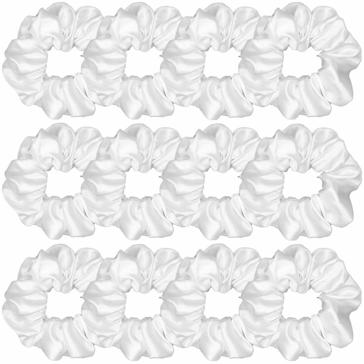 Sufermoe 12 Pcs Pure White Satin Silk Scrunchies - Soft Hair Ties for Women & Girls