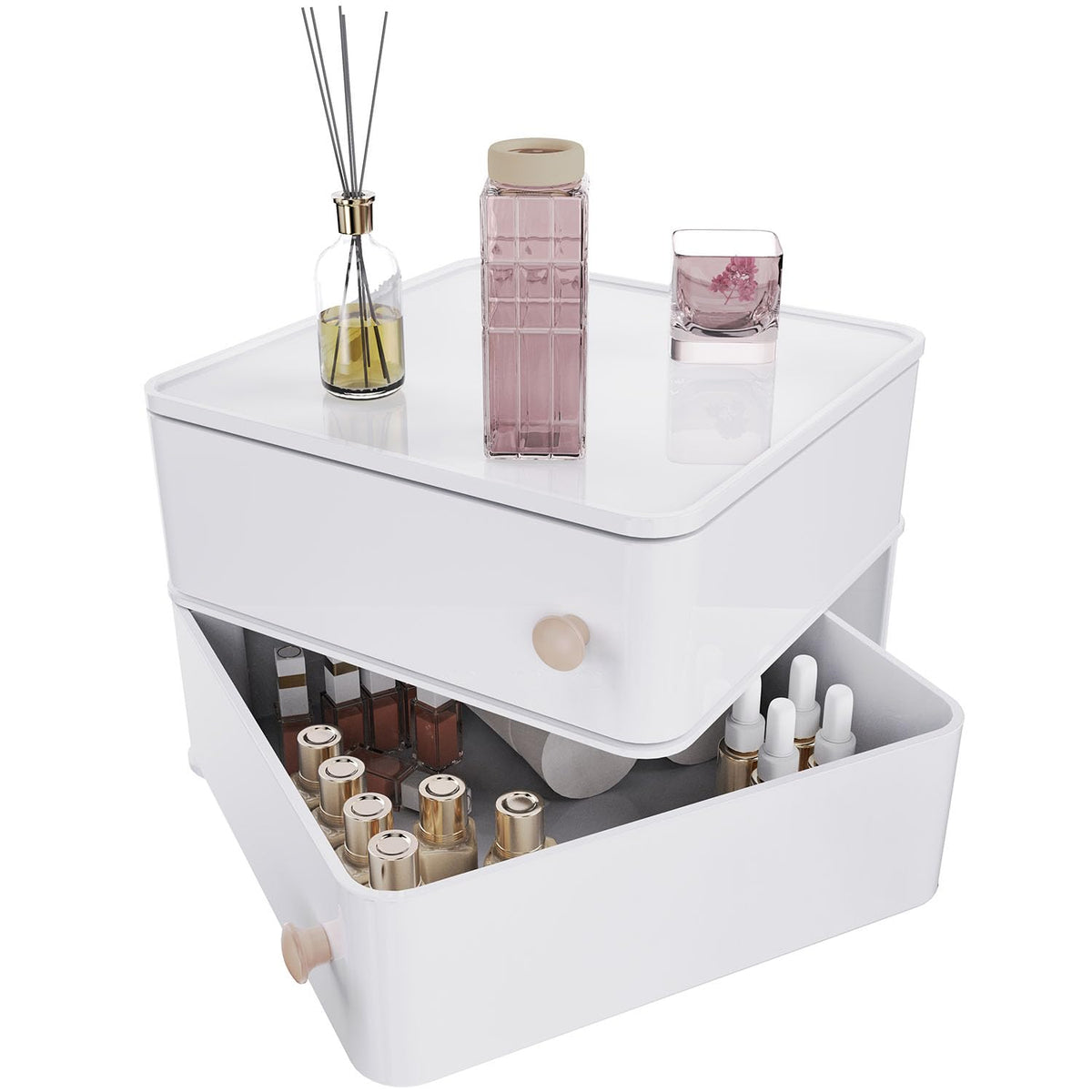 Chancetsui Makeup Organizer - Stackable White Plastic Storage Drawers For Vanity & Desk