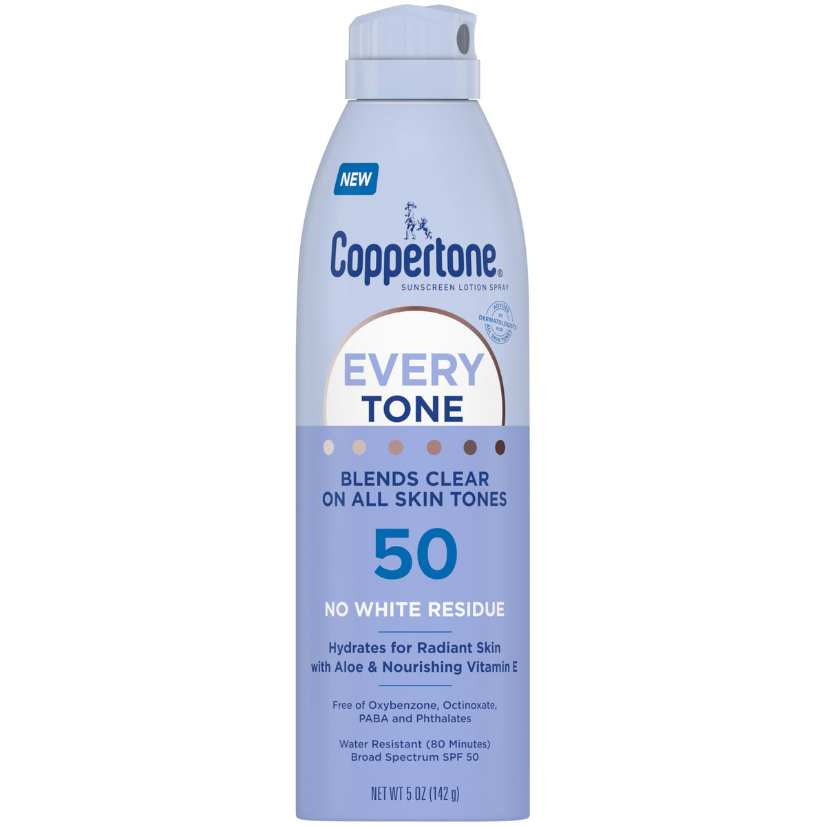 Coppertone Every Tone Sunscreen Spray Spf 50, Lightweight & Clear For All Skin Tones, 5 Oz