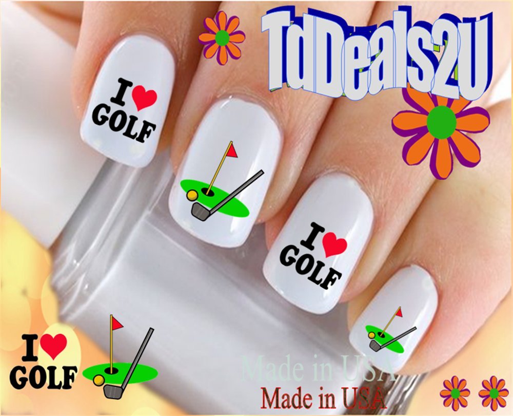 Hipzysticky I Love Golf Set #3 - Green Waterslide Nail Art Decals - Highest Quality!