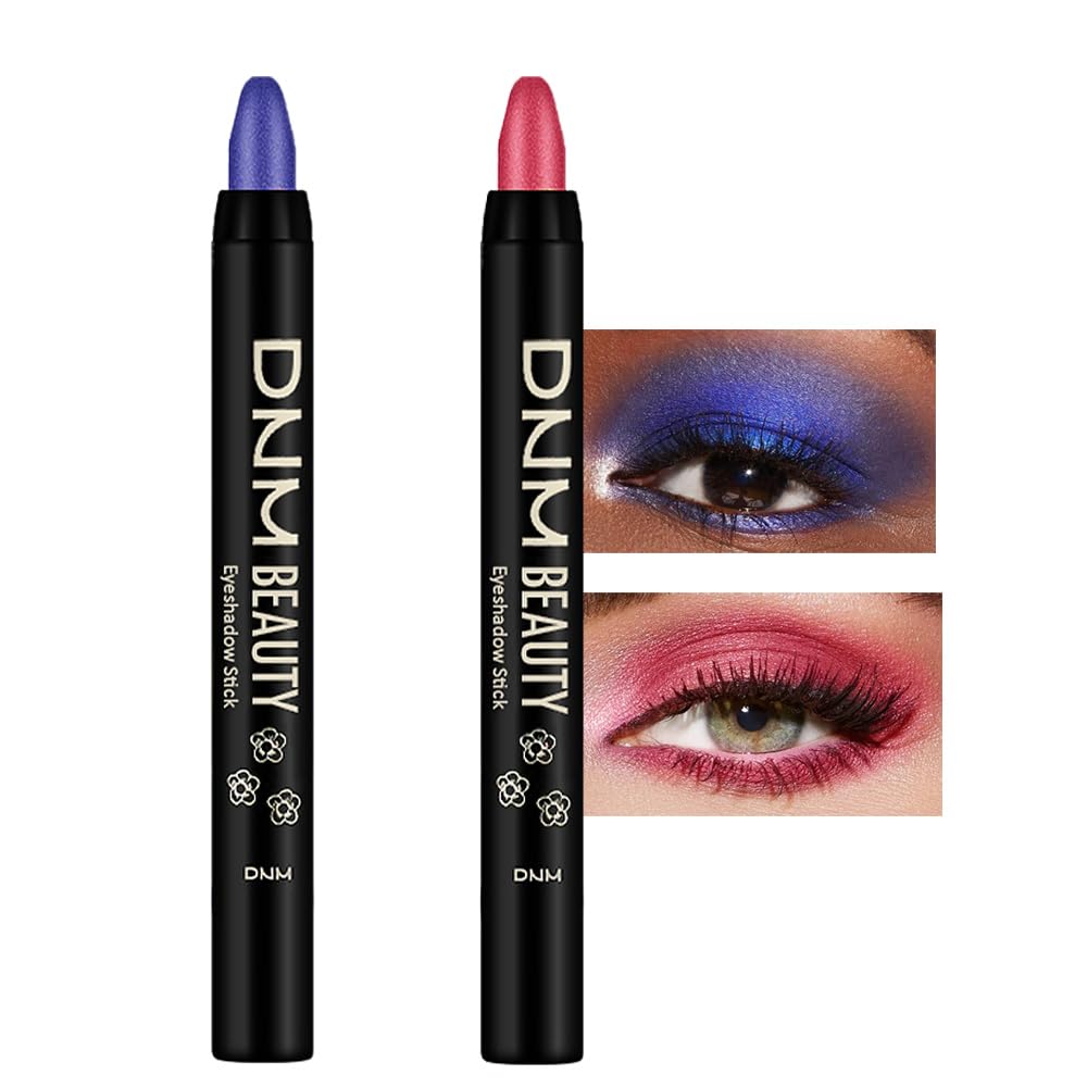 Kaely 2Pcs Waterproof Cream Eyeshadow Sticks Set - Blue & Red Shimmer, Matte Finish