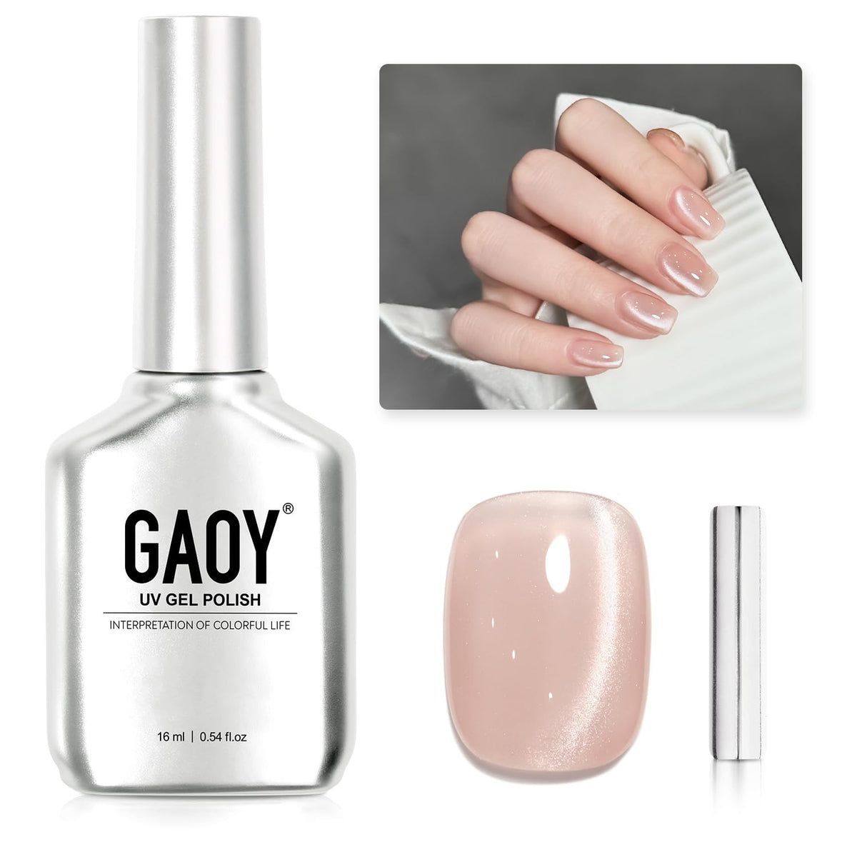 Gaoy Glitter Holographic Cat Eye Gel Nail Polish 16Ml - Sparkling Nude Uv Gel