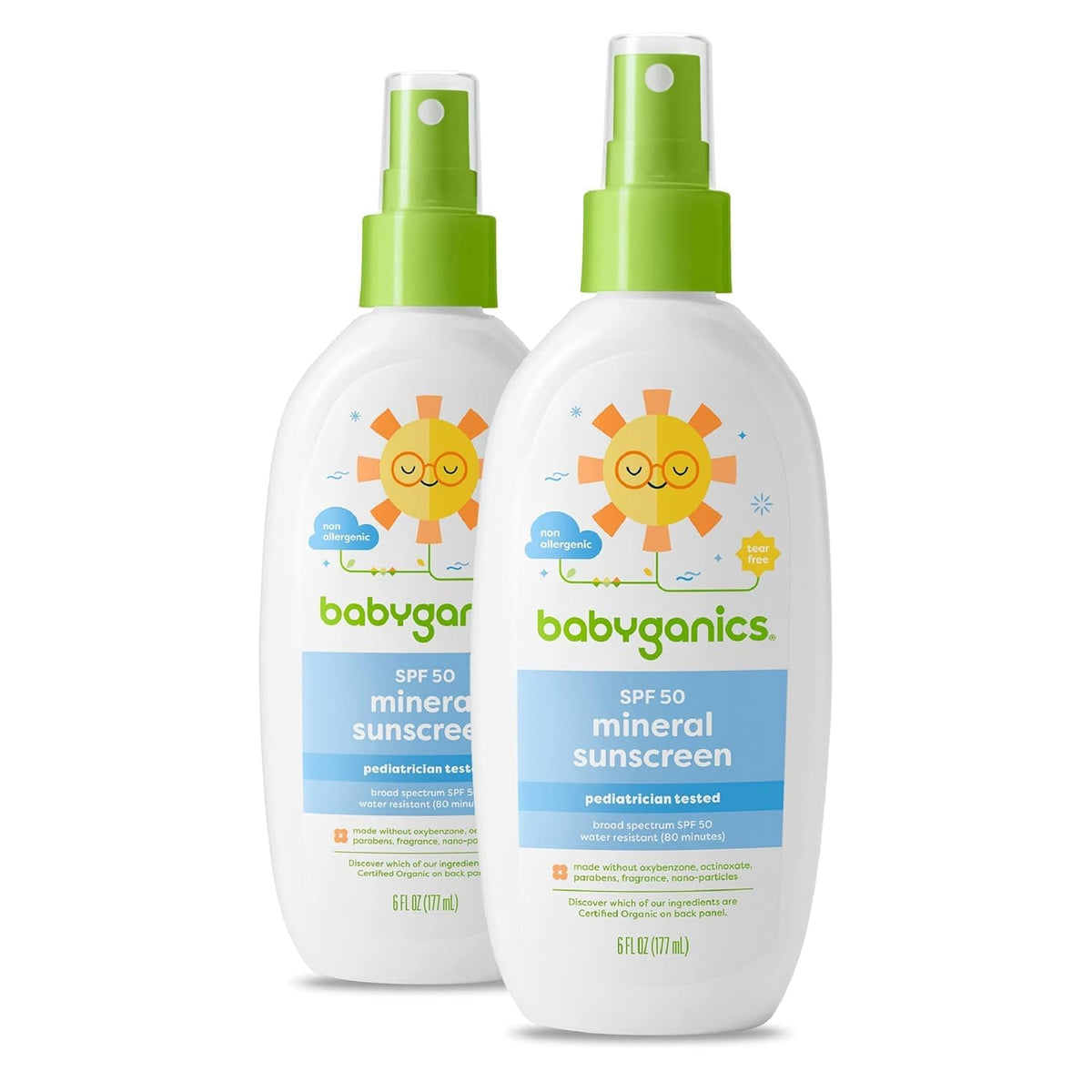 Babyganics Spf 50 Baby Sunscreen Spray - Uva/Uvb Protection, Water Resistant, Unscented, 6 Fl Oz