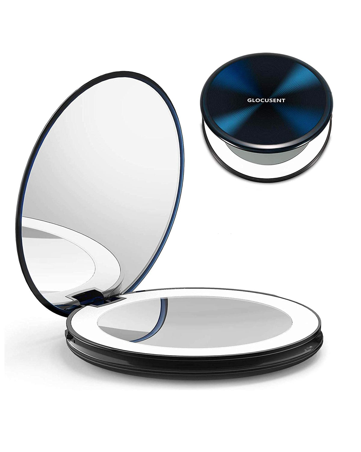 Glocusent Sky Blue 2-Sided Led Makeup Mirror, 1X/10X Magnification, Portable & Rechargeable