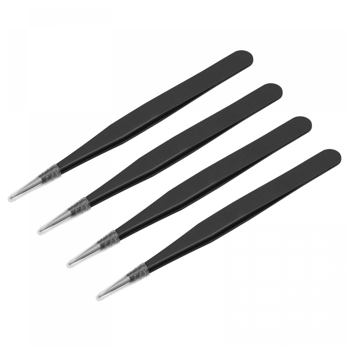 Uxcell Anti-Static Stainless Steel Precision Tweezers For Eyelash Extensions - Black, 4 Pcs