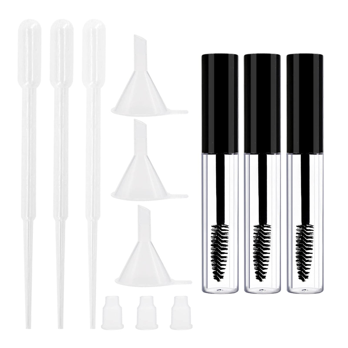 Debaishi 3 Pack 10Ml Clear Mascara Tubes With Wand, Funnels & Pipettes For Eyelash Growth Oil