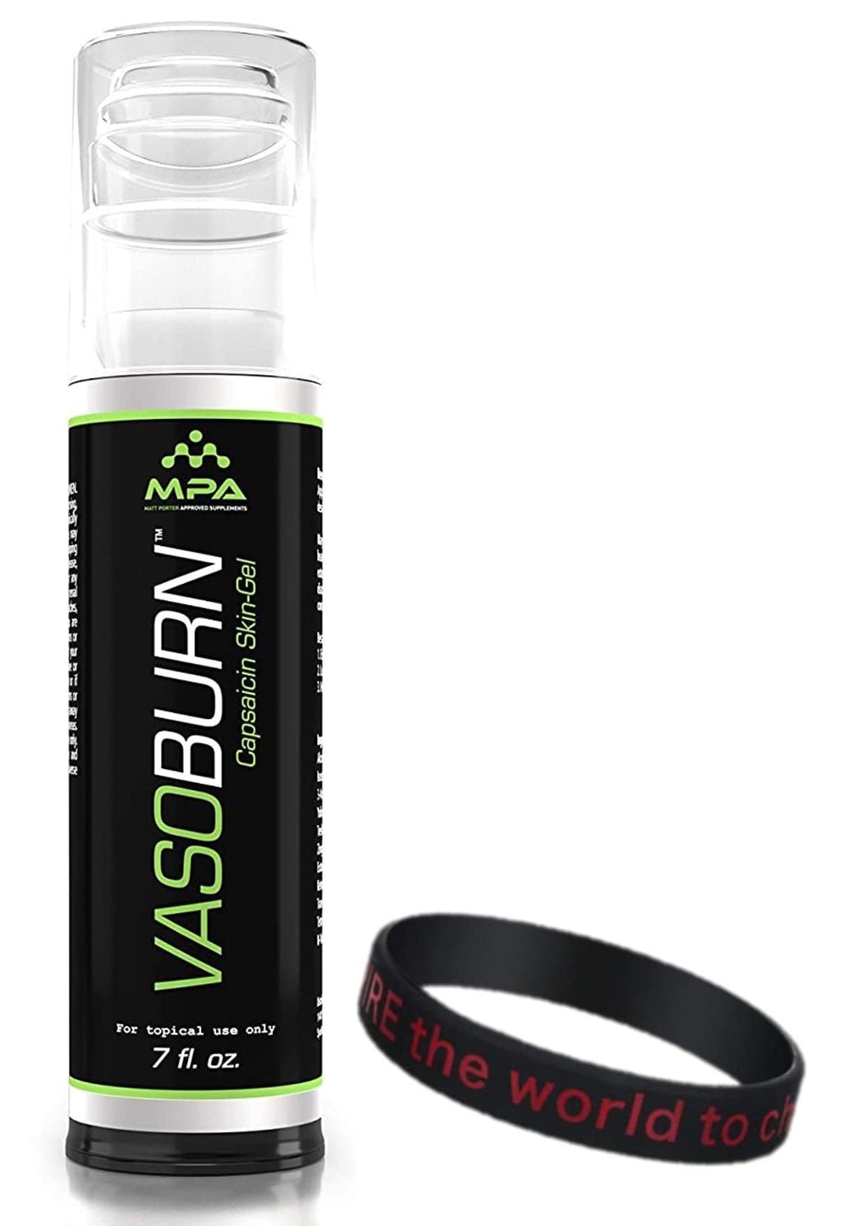 Sleekmax Vasoburn Capsaicin Skin-Gel Pump, 7 Oz - Targets Stubborn Areas, Includes Wristband