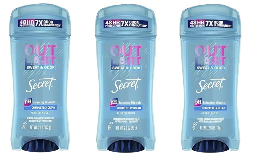 Secret Deodorant Outlast Clear Gel, Completely Clean, 2.6 Oz (3 Pack), Blue