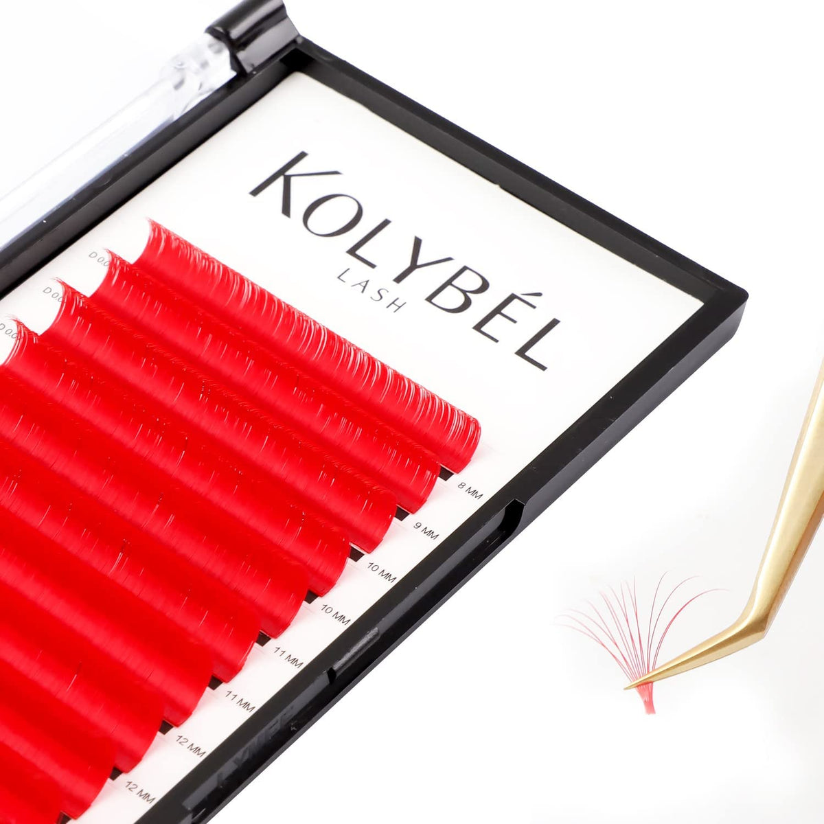 Kolybel 0.07mm C&D Curl Colored Volume Lash Extensions, 8-15mm Mixed Tray, Red Self Fanning