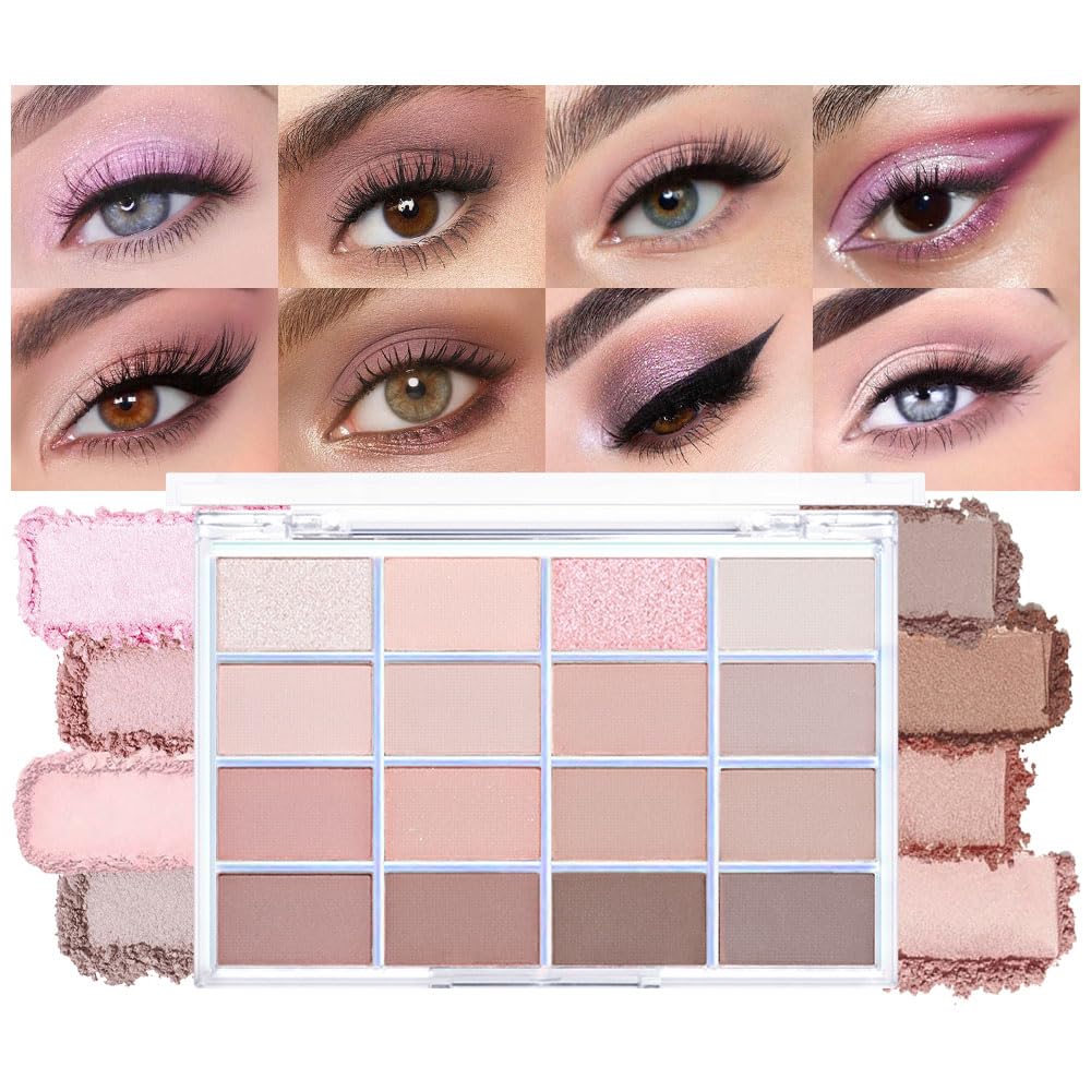 Cakaila 16 Colors Matte Eyeshadow Palette - Light Purple Pink Brown, Long Lasting & Waterproof