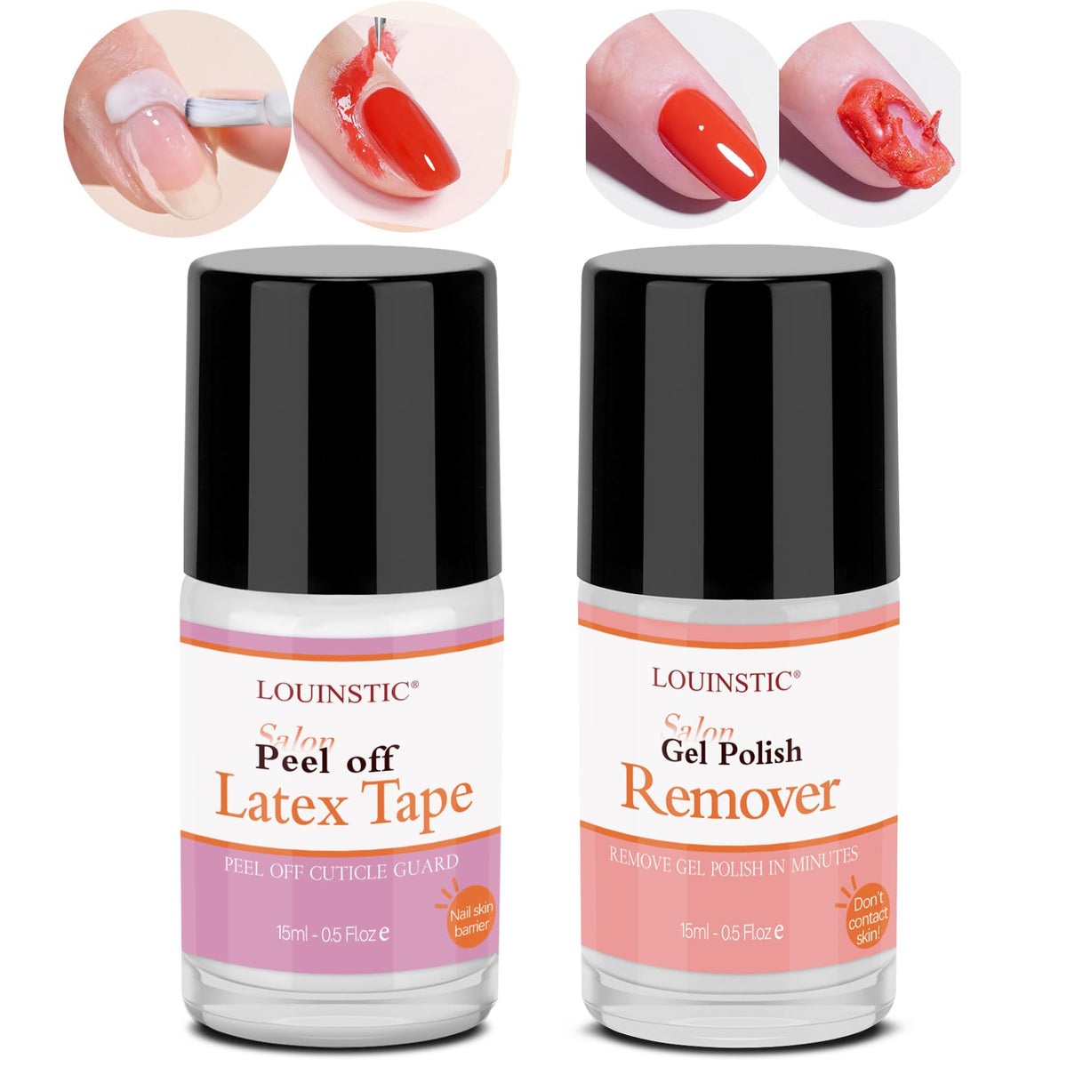 Louinstic Nail Gel Remover Kit – Quick 3-5 Min Polish Removal With Peel Off Latex Tape