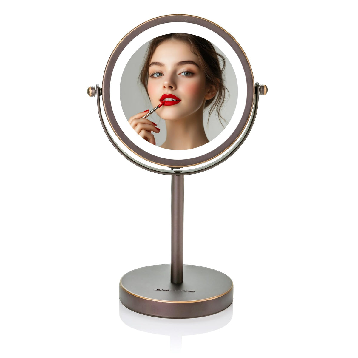 Ovente 6&quot; Lighted Makeup Mirror, 1X/7X Magnification, Cordless, Antique Bronze, Led Ring Light