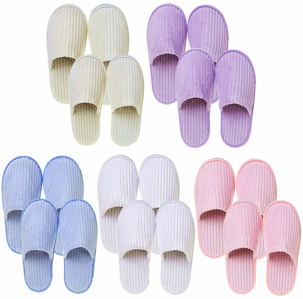 Eucoz 10 Pairs Spa Slippers For Men & Women - Soft Washable Fleece Hotel & Home Use