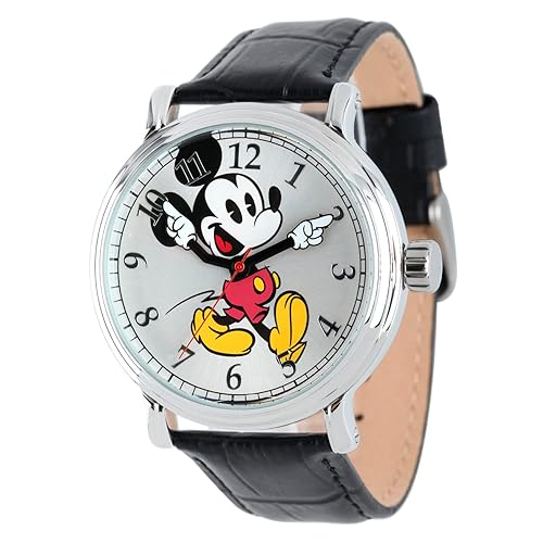 Disney Mickey Mouse Vintage Articulating Hands Quartz Watch - Silver & Black