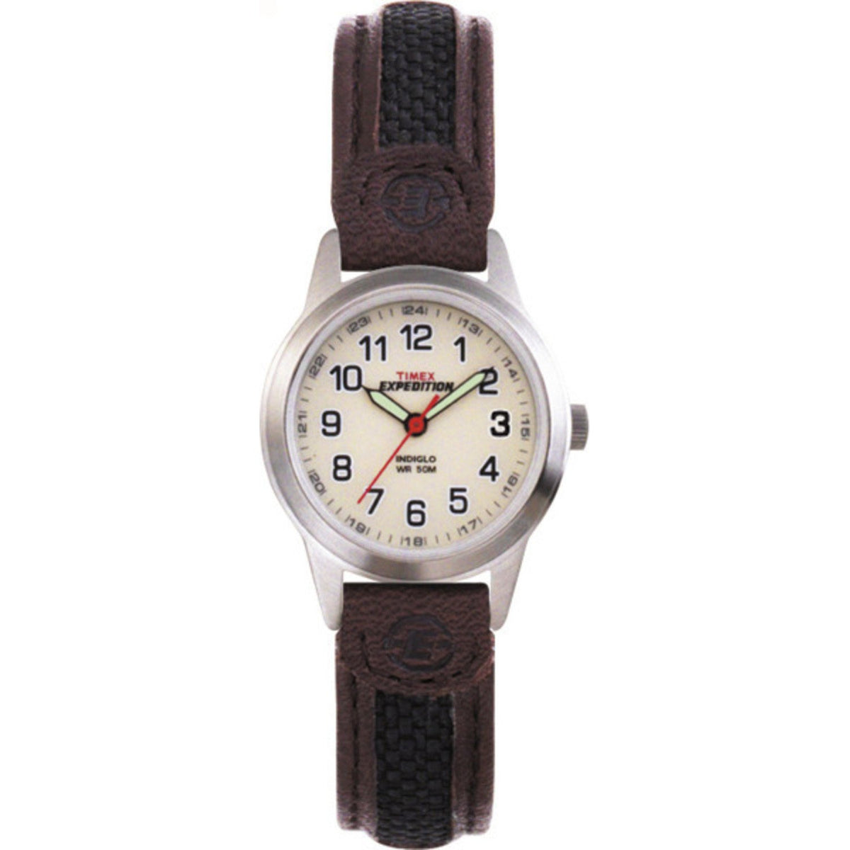 Timex Women'S Expedition Field Mini Watch, Black/Brown Nylon/Leather Strap, One Size