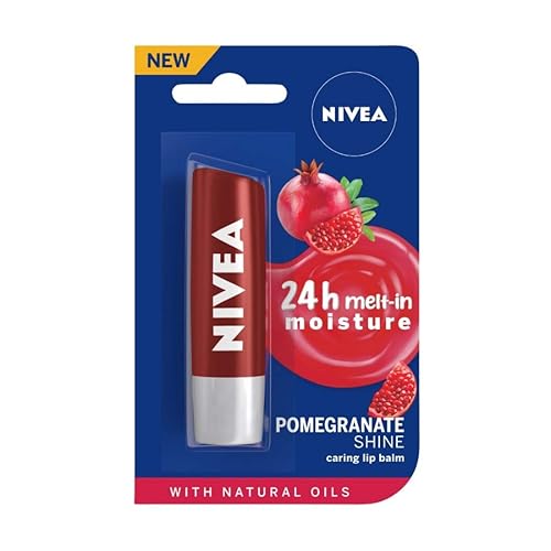 Nivea Pomegranate Shine Lip Balm, 4.8G - Dark Red, Moisturizing Lip Care