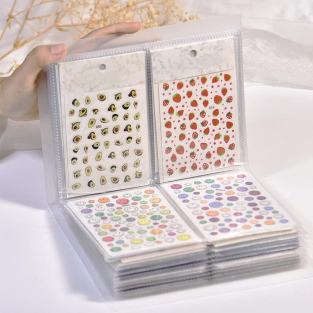 Obenim Halim Cavad 80 Slots Nail Sticker Storage Book & 5Pcs Jewelry Bone Bag, Plastic Holder