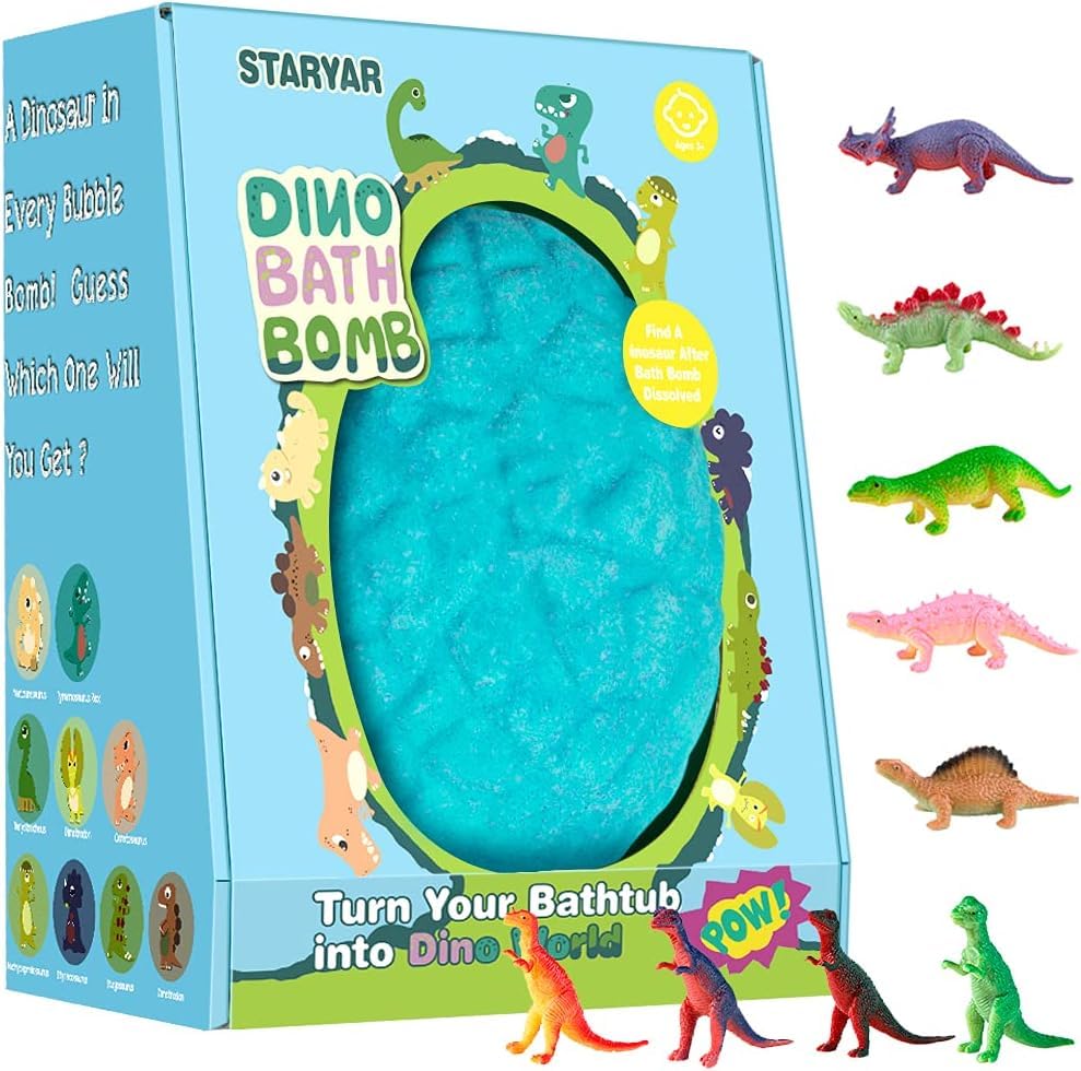 Staryar Dinosaur Egg Bath Bombs For Kids, Surprise Toys Inside, Multicolor Gift Set, Ages 3-7