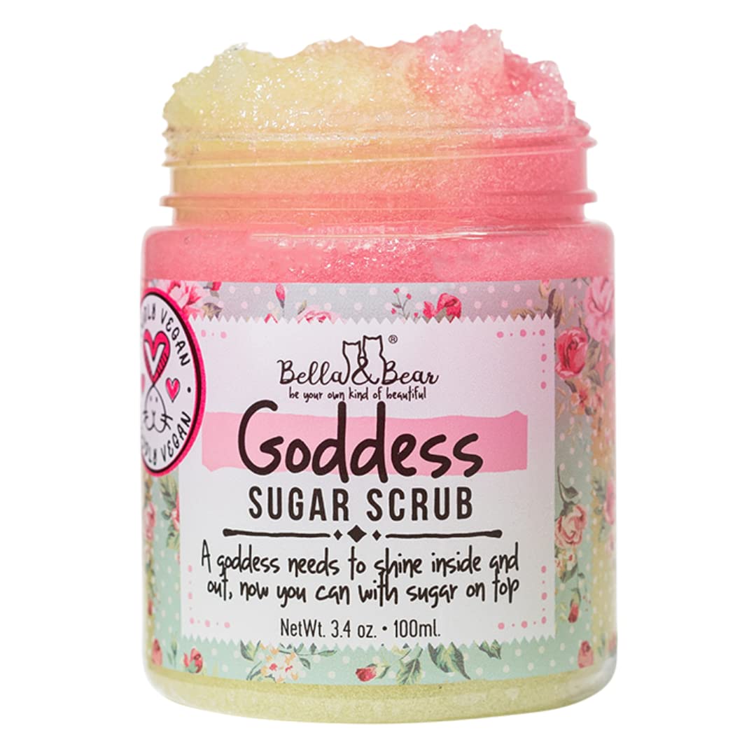 Bella & Bear Goddess Sugar Scrub - Vegan Travel Size 3.4Oz - Exfoliating Body Scrub