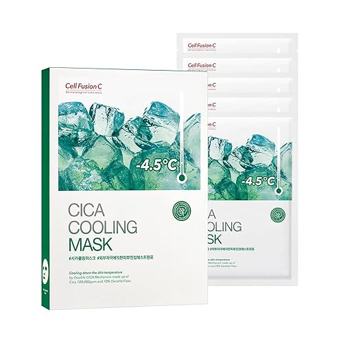 Cell Fusion C Post Alpha Cica Cooling Mask - 5 Hydrating Korean Sheet Masks For Sensitive Skin