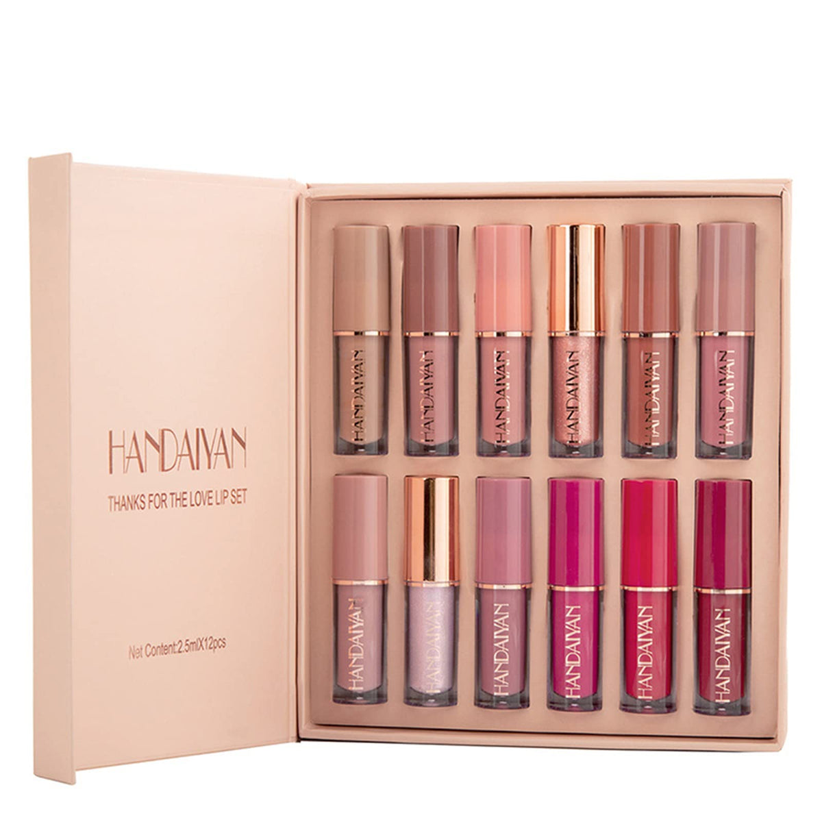 Fantasyday 12Pcs Matte Nude Lip Gloss Set - Waterproof, Plumping, Highly Pigmented Lip Color