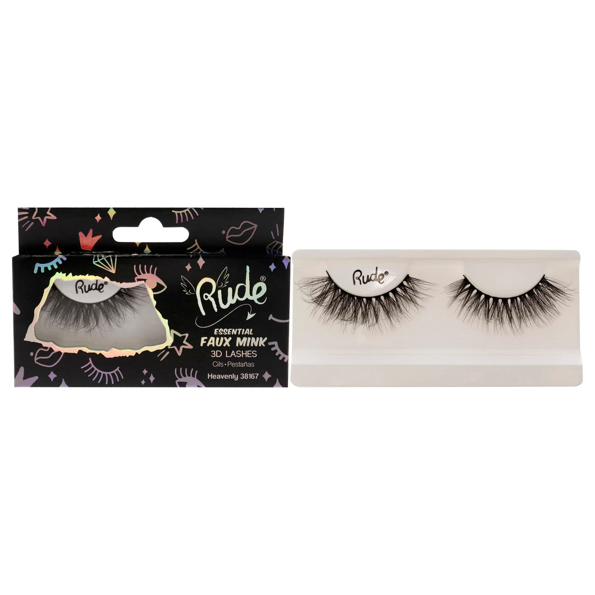 Rude Cosmetics Faux Mink 3D Lashes - Heavenly Pair, Black, 1 Pc for Stunning Volume