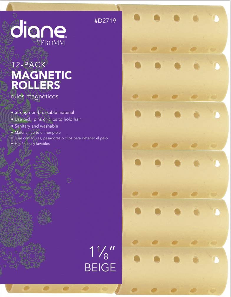 Diane Magnetic Hair Roller, Beige, 1 1/8 Inch, 12-Pack for Volume and Curls