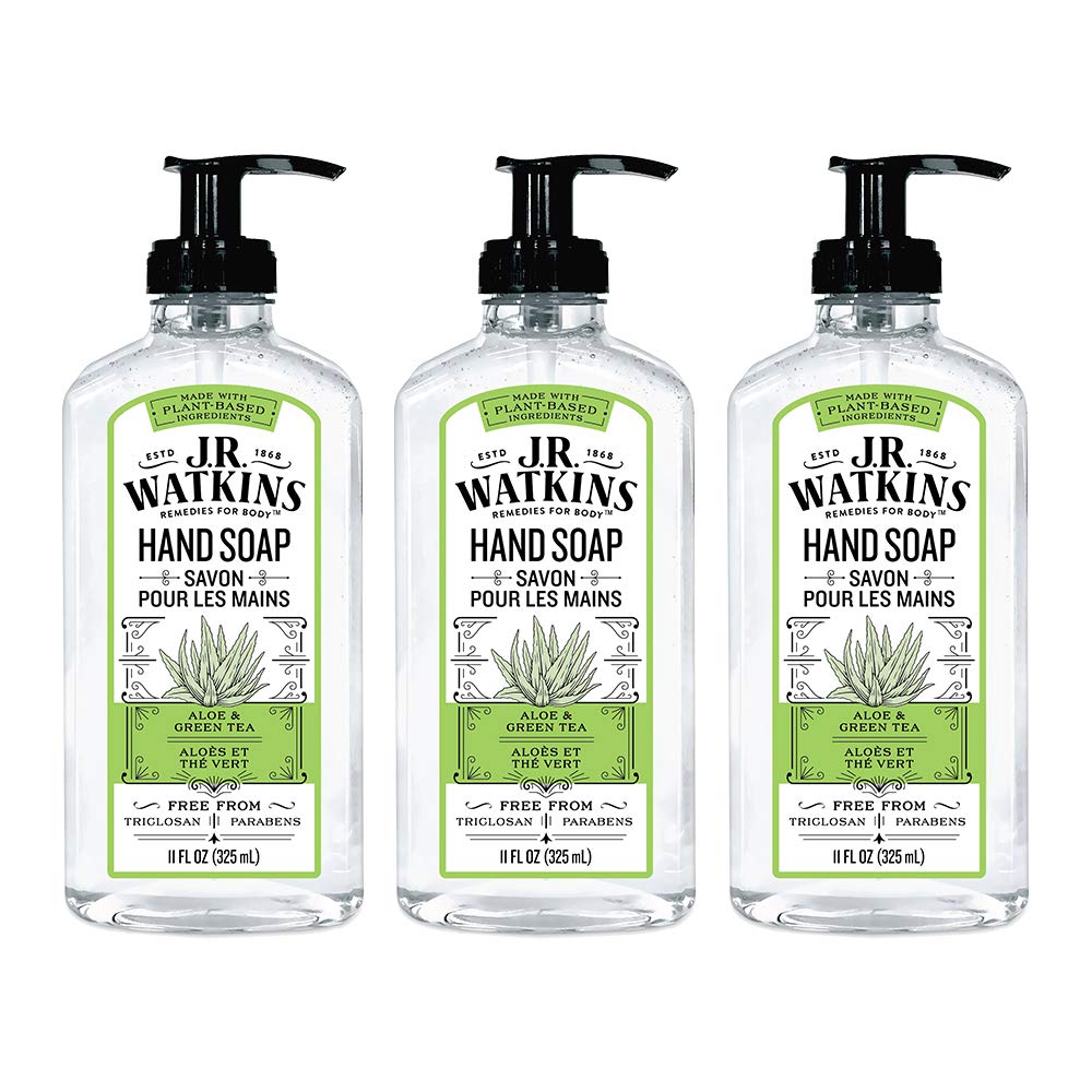 J.R. Watkins Aloe & Green Tea Gel Hand Soap, 3 Pack, 11 Fl Oz, Usa Made, Cruelty Free