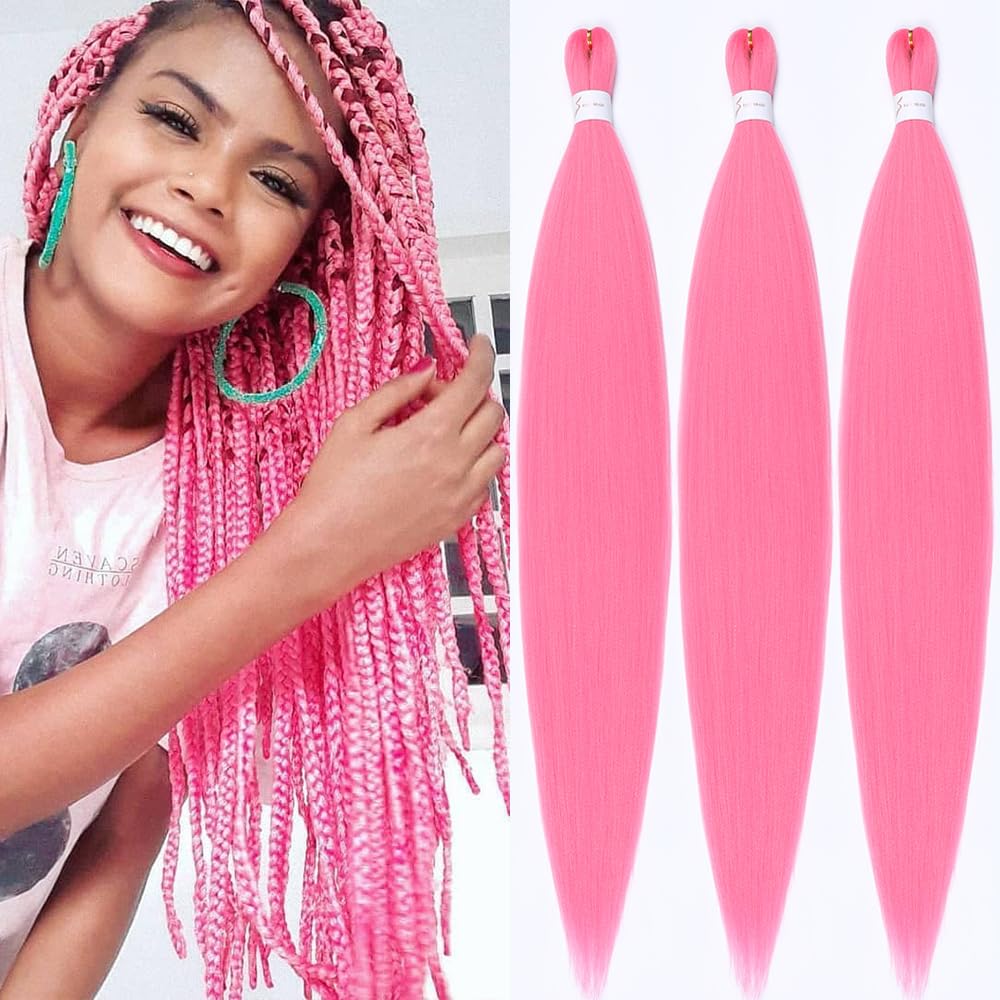 Umylar 32&quot; Pink Pre-Stretched Braiding Hair Extensions - Synthetic Yaki Braids (Pack Of 3)