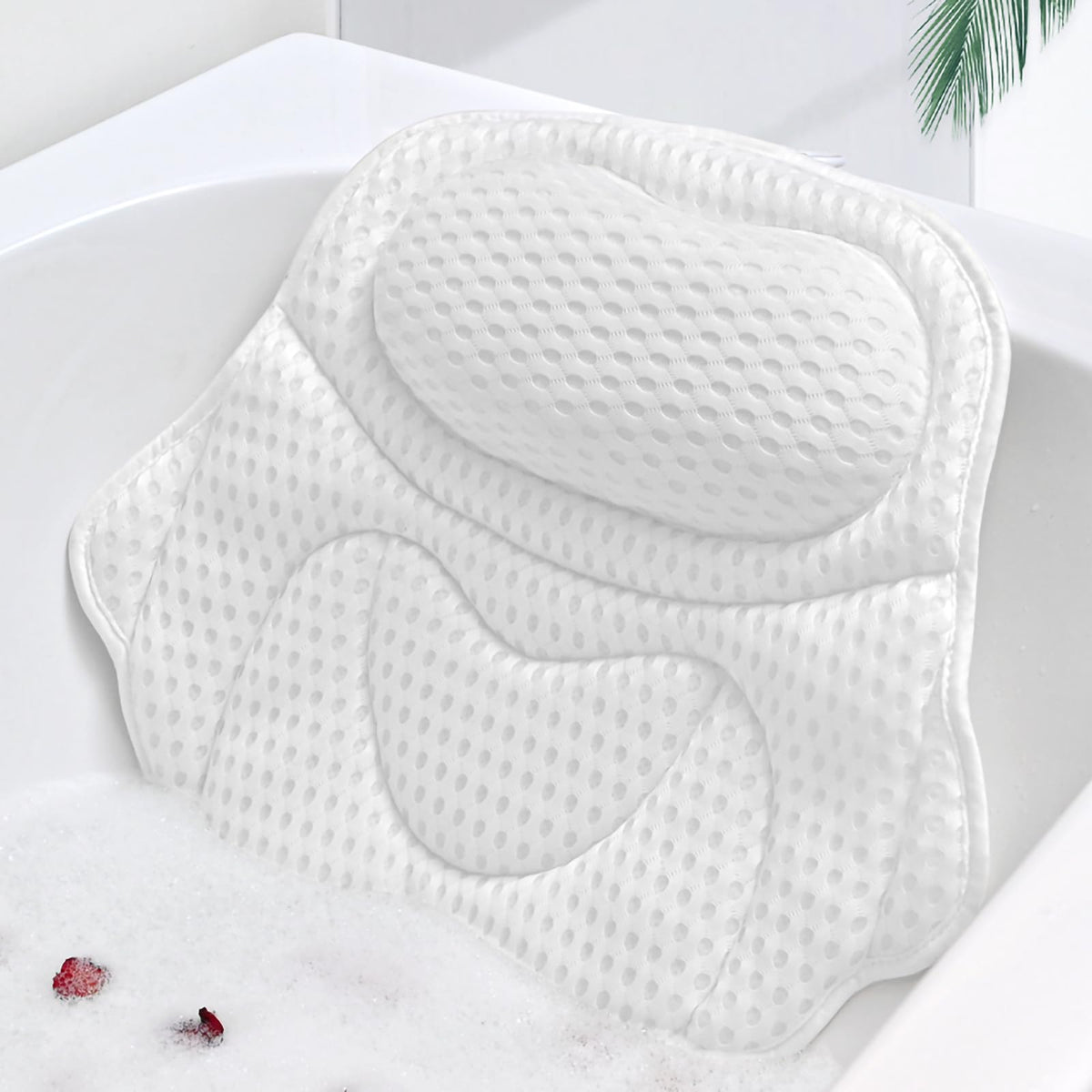 Tianfu Luxury Bath Pillow For Tub - X-Large Neck & Back Support, White With Laundry Bag