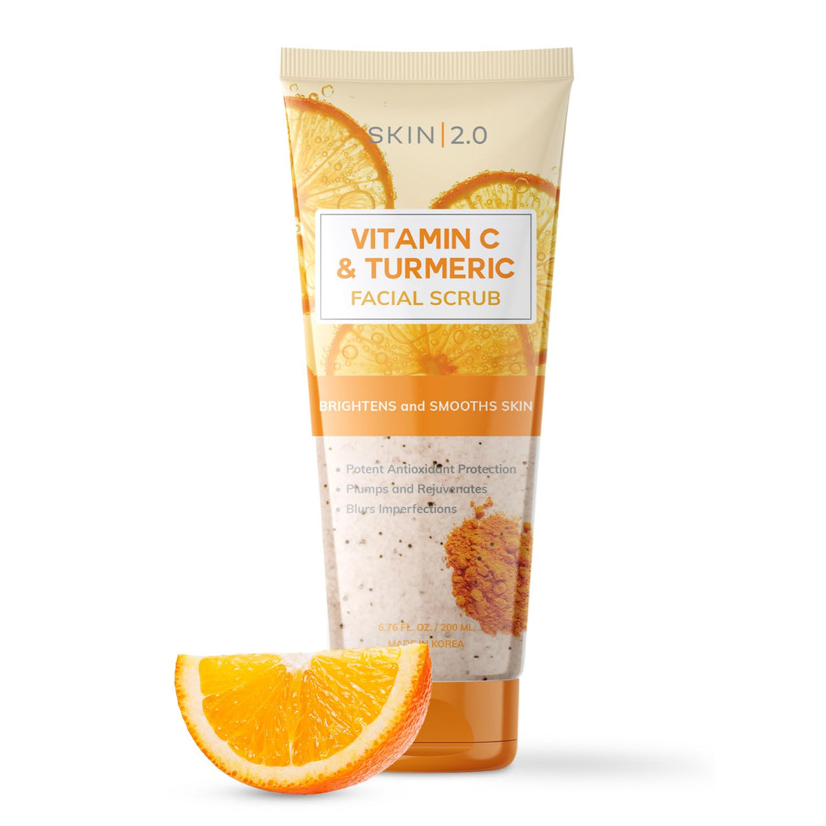 Skin 2.0 Vitamin C & Turmeric Face Scrub - Exfoliating, Brightening, Hydrating, 6.79