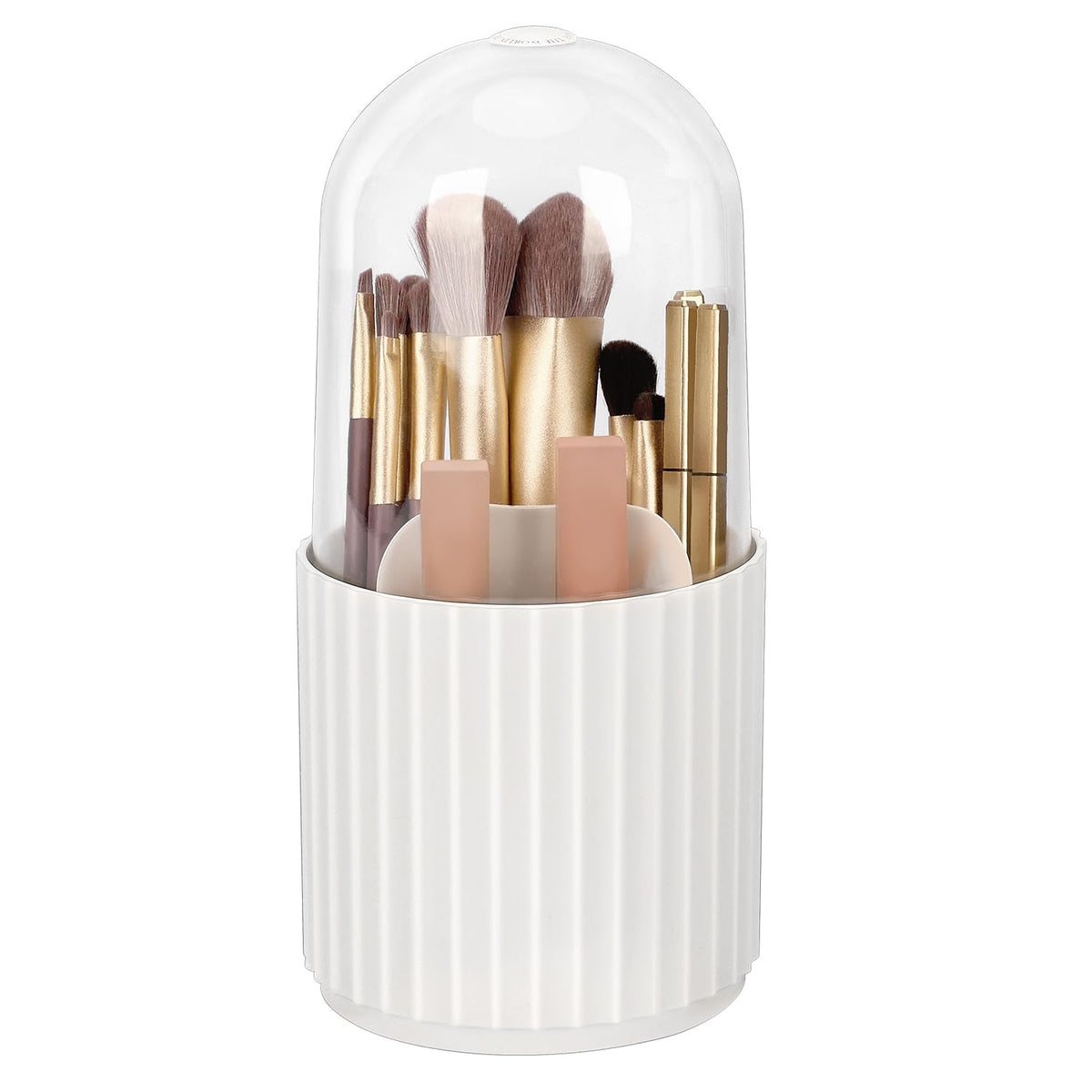 Jesslab 360° Rotatable Makeup Brush Holder, White Plastic Organizer With Lid For Vanity Storage